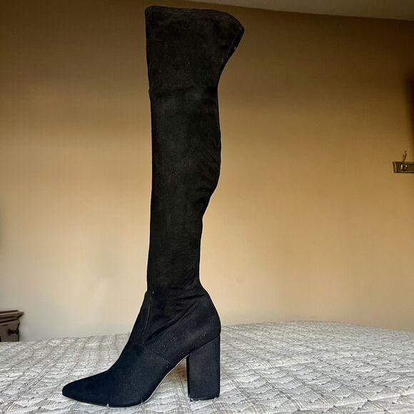 Steve Madden Rational Black Stretch Faux Suede Over The Knee Boots Women’s 7.5 M - Picture 1 of 16
